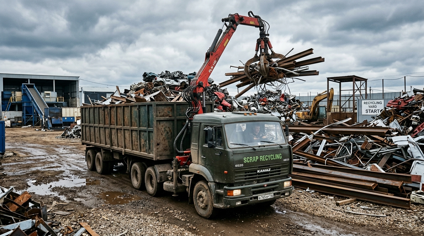 КАМАЗ-манипулятор хапуга — вывоз металлолома